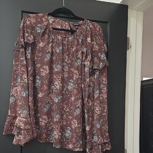 Torrid Burgundy Floral Blouse with Ruffle Sleeves